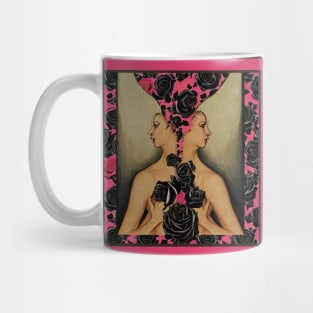 Splitted twins with black and pink roses Mug